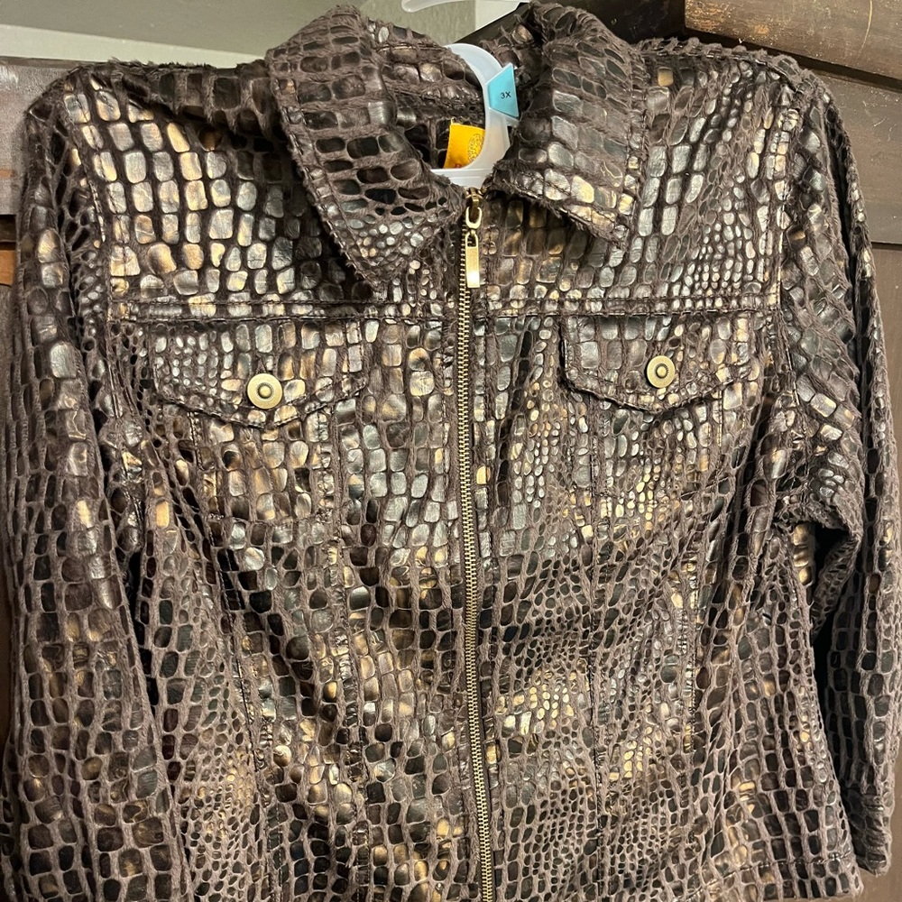 Ruby Red brown/black faux animal print jacket.